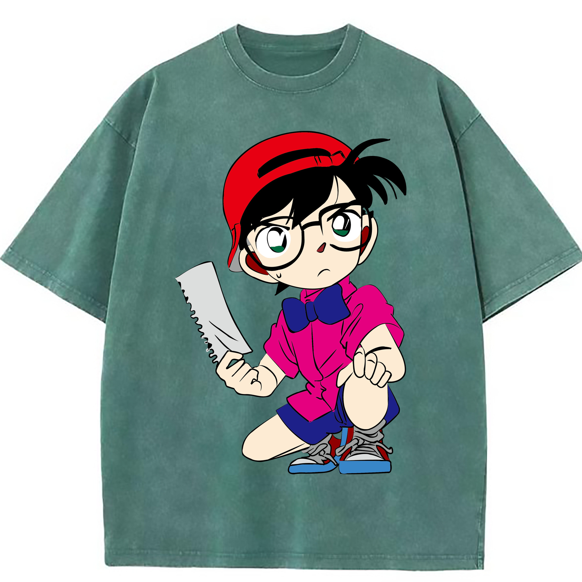 （画像用） 名探偵コナン 江戸川 コナン Detective Conan Conan Edogawa 綿100% ヴィンテージ風 半袖Tシャツ（フロントプリント）